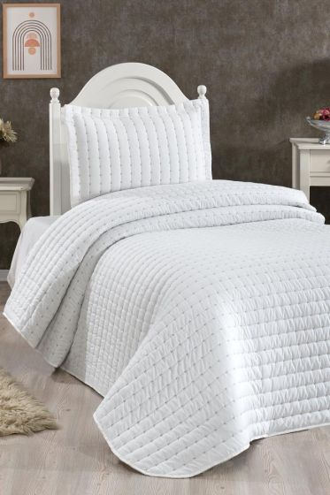 Dublin Quilted Bedspread Set 2pcs, Coverlet 180x240, Pillowcase 50x70, Single Size, Cream