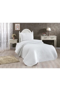 Dublin Quilted Bedspread Set 2pcs, Coverlet 180x240, Pillowcase 50x70, Single Size, Cream - Thumbnail