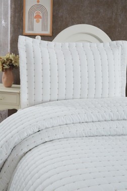 Dublin Quilted Bedspread Set 2pcs, Coverlet 180x240, Pillowcase 50x70, Single Size, Cream - Thumbnail