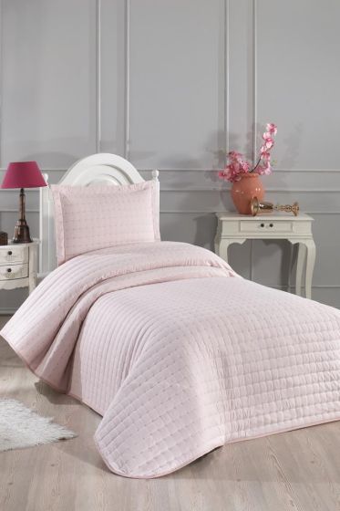 Dublin Quilted Queen Bedspread Set 2pcs, Coverlet 180x240, Pillowcase 50x70, Single Size, Pink