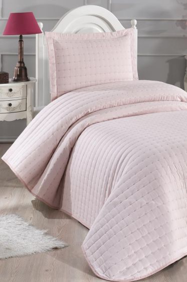 Dublin Quilted Queen Bedspread Set 2pcs, Coverlet 180x240, Pillowcase 50x70, Single Size, Pink