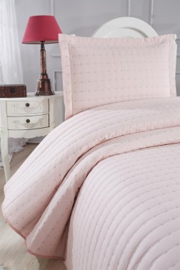 Dublin Quilted Queen Bedspread Set 2pcs, Coverlet 180x240, Pillowcase 50x70, Single Size, Pink - Thumbnail