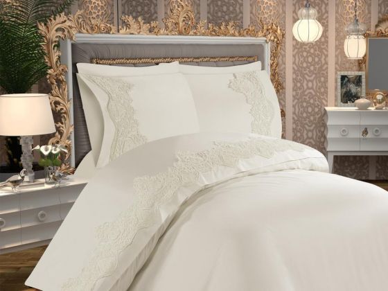 Duru French Guipure Dowry Duvet Cover Set Cream