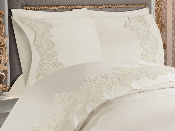 Duru French Guipure Dowry Duvet Cover Set Cream