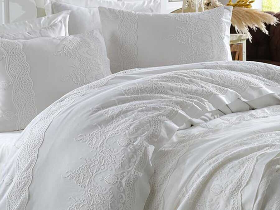  Duru French Guipure Cotton Satin Duvet Cover Set - Thumbnail