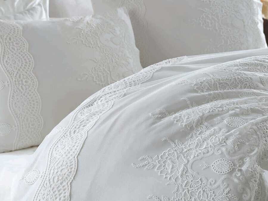  Duru French Guipure Cotton Satin Duvet Cover Set - Thumbnail