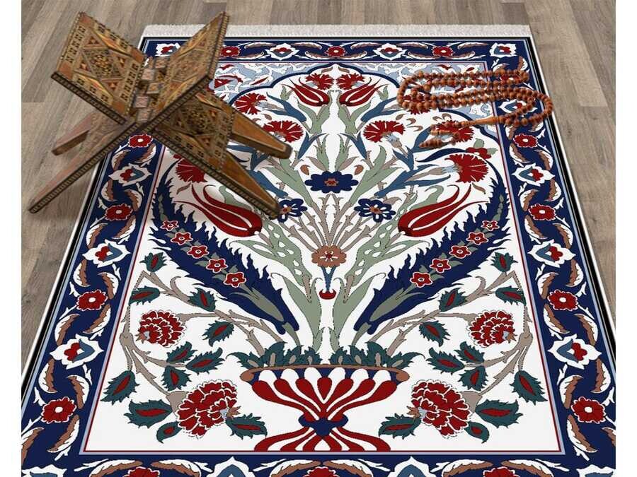 Eagle Velvet Prayer Rug Navy Blue - Thumbnail