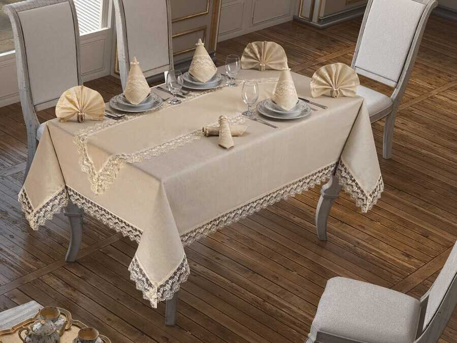 Easy Linen Table Cloth Set 18 Pieces Cappucino - Thumbnail