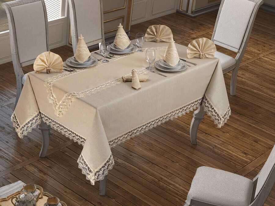 Easy Linen Table Cloth Set 18 Pieces Cappucino