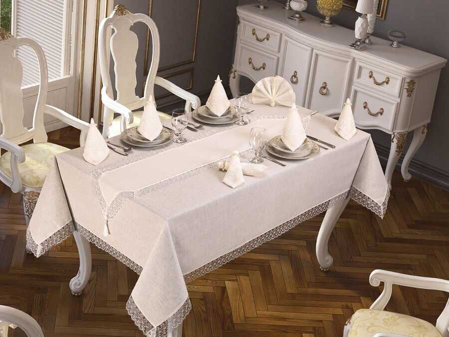  Easy Linen Tablecloth Set 18 Pieces Cream