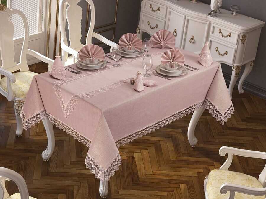 Dowry World - Easy Linen Tablecloth Set 18 Pieces Powder Dowry World - Easy Linen Tablecloth Set 18 Pieces Powder