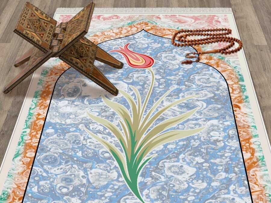 Ebruli Velvet Prayer Rug Blue