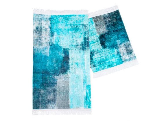 Edith Rectangle Bath Mat Set 2 Pcs Turquoise