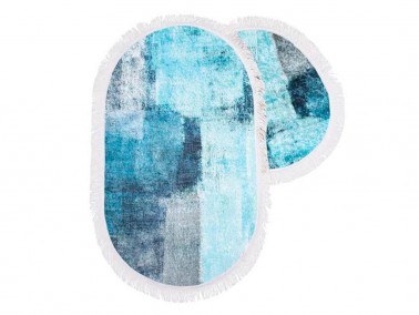 Çeyiz Diyarı - Edith Oval Bath Mat Set 2 Pcs Turquoise Çeyiz Diyarı - Edith Oval Bath Mat Set 2 Pcs Turquoise
