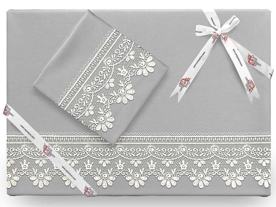 Dowry World - Efsun طقم غطاء لحاف مطرز لون رمادي Dowry World - Efsun طقم غطاء لحاف مطرز لون رمادي