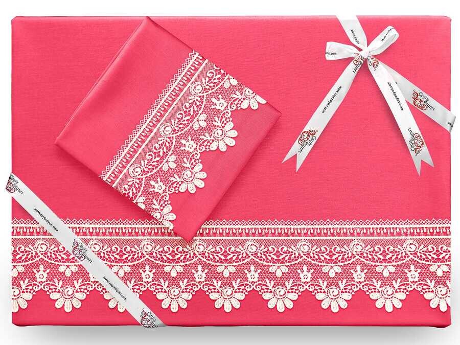 Dowry World - Efsun طقم غطاء لحاف مطرز لون زهره الرمان Dowry World - Efsun طقم غطاء لحاف مطرز لون زهره الرمان
