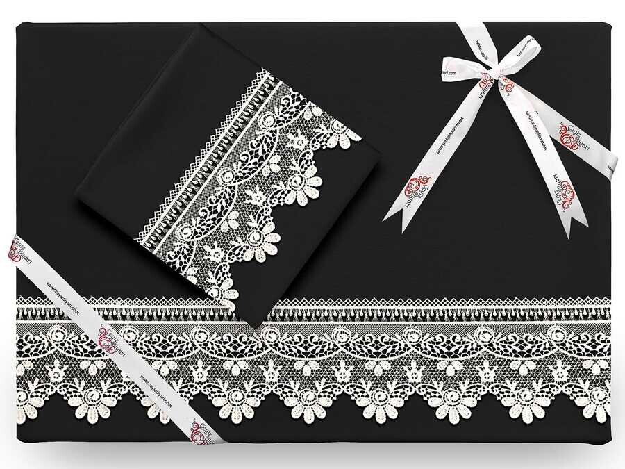Dowry World - Efsun طقم غطاء لحاف مطرز لون اسود Dowry World - Efsun طقم غطاء لحاف مطرز لون اسود