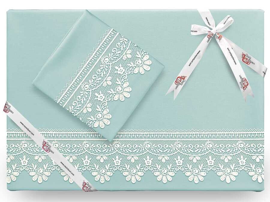 Dowry World - Efsun Plain French Laced Duvet Cover Set Spring Green Dowry World - Efsun Plain French Laced Duvet Cover Set Spring Green