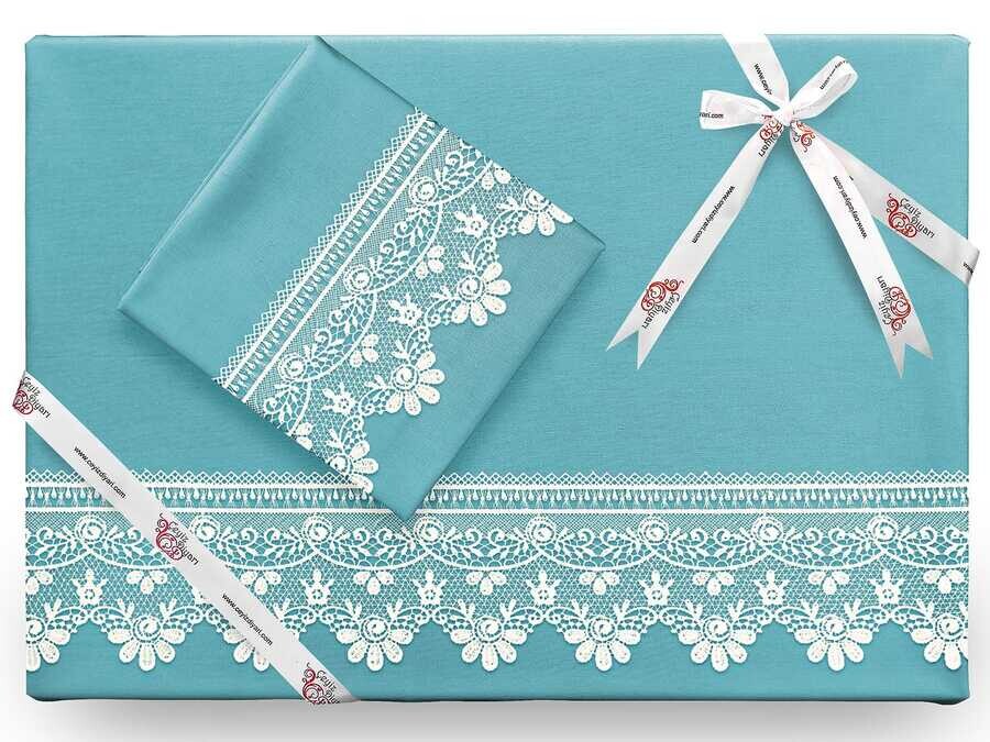 Dowry World - Efsun Plain French Laced Duvet Cover Set Dark Cyan Dowry World - Efsun Plain French Laced Duvet Cover Set Dark Cyan
