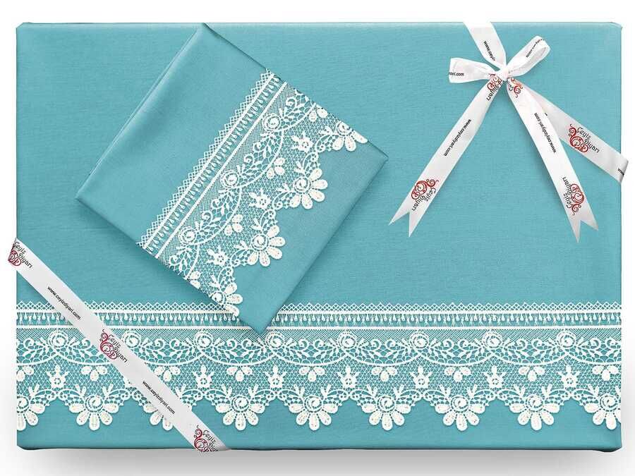 
Efsun Plain French Laced Duvet Cover Set Dark Cyan