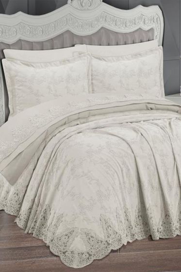 Ege Bedspread Set 6pcs, Coverlet 250x250,Sheet 240x250, Double Size, Cream