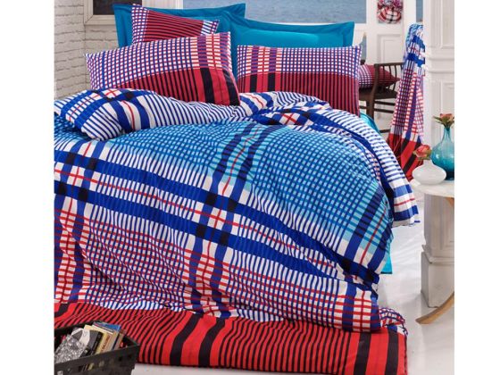 Plaid 100% Cotton Double Duvet Cover Set Blue