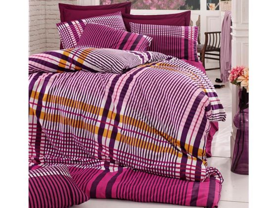 Plaid 100% Cotton Double Duvet Cover Set Pink