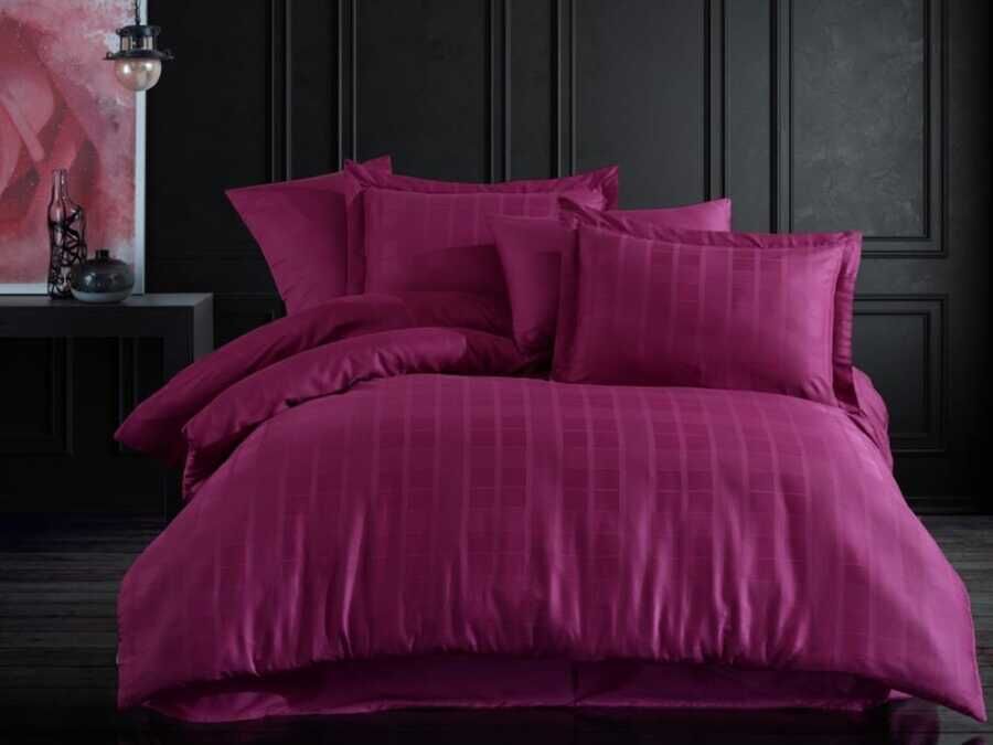 Plaid Double Cotton Satin Duvet Cover Set Purple