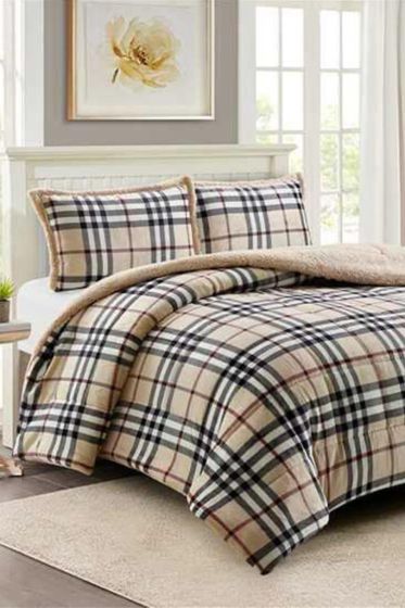 Ekose Comforter Set 220x240 cm, Double Size, Full Bed, Cottton/Polyester Fabric Beige