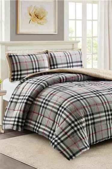 Ekose Comforter Set 220x240 cm, Double Size, Full Bed, Cottton/Polyester Fabric Gray