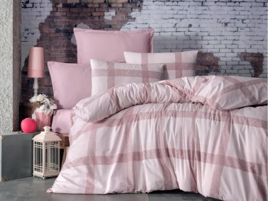 Çeyiz Diyarı - Plaid Single Duvet Cover Set Powder Çeyiz Diyarı - Plaid Single Duvet Cover Set Powder