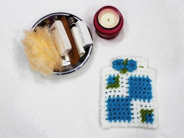 Handmade Pouch Fiber Karelim White Blue - Thumbnail