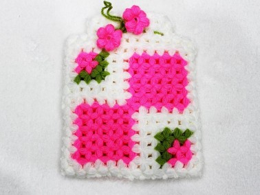Handmade Pouch Fiber Karelim White Pink - Thumbnail