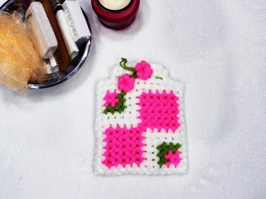 Handmade Pouch Fiber Karelim White Pink - Thumbnail