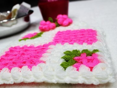 Handmade Pouch Fiber Karelim White Pink - Thumbnail