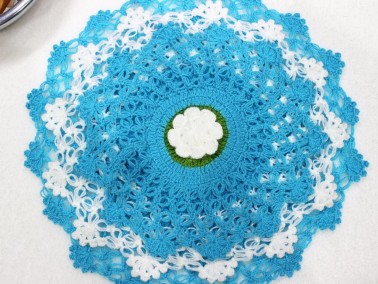 Handcrafted Fiber Daisy White Blue - Thumbnail