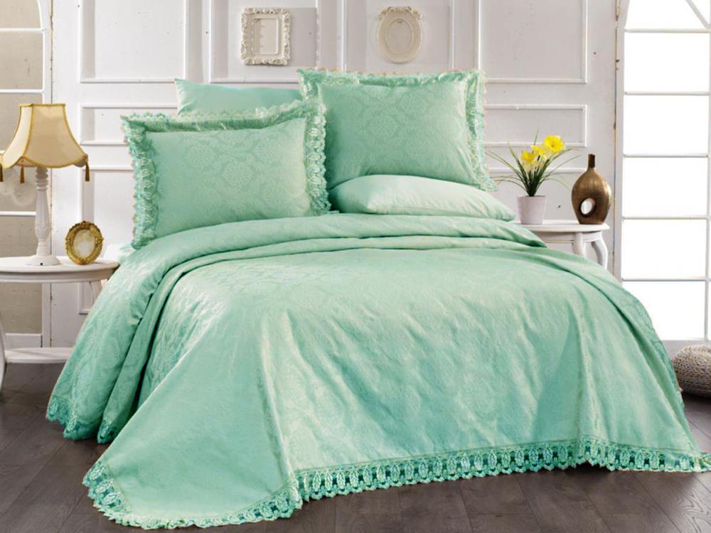 Dowry World - Ela Jacquard Chenille Bedspread - Spring Green Dowry World - Ela Jacquard Chenille Bedspread - Spring Green