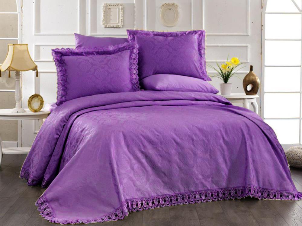 Dowry World - Hazel Jacquard Chenille Bedspread Plum Dowry World - Hazel Jacquard Chenille Bedspread Plum