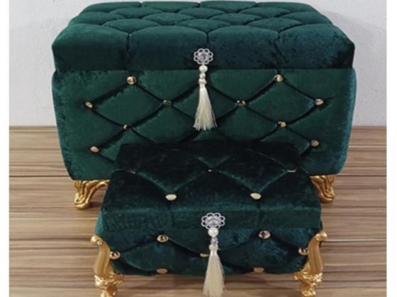 Elda Tasseled Quilted Square 2 Pcs Dowery Chest Green