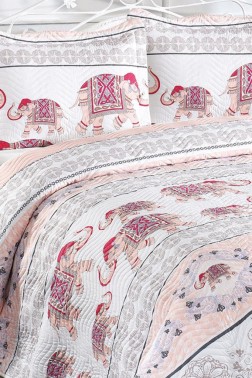 Elefante Quilted Bedspread Set 3pcs, Coverlet 240x250, Pillowcase 50x70, Double Size, Pink - Thumbnail