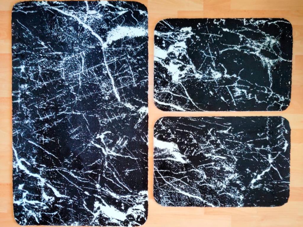 Çeyiz Diyarı - Elegance 3 Piece Bath Mat Cracked Stone Black Çeyiz Diyarı - Elegance 3 Piece Bath Mat Cracked Stone Black