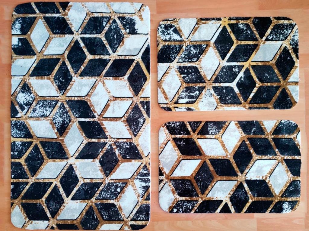 Çeyiz Diyarı - Elegance 3 Piece Bath Mat Illusion Black Çeyiz Diyarı - Elegance 3 Piece Bath Mat Illusion Black