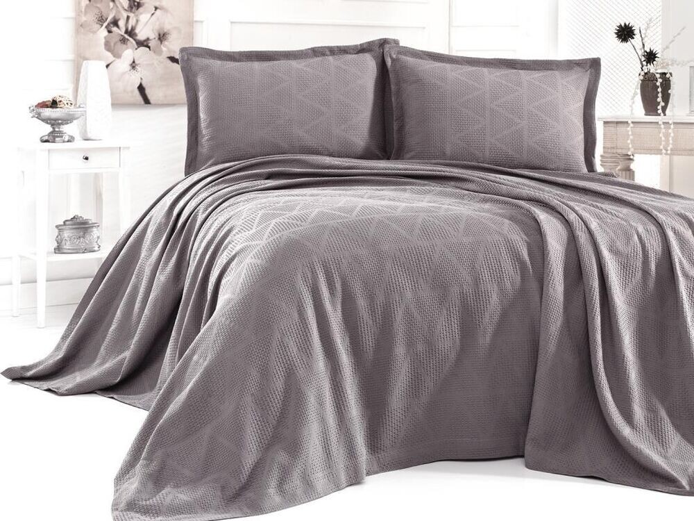 Elegant Double Bed Cover Set Gray - Thumbnail