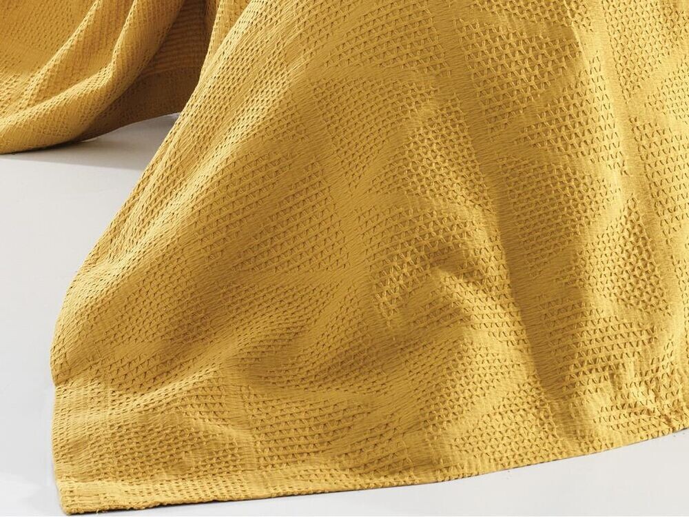 Elegant Double Bed Cover Set Mustard - Thumbnail