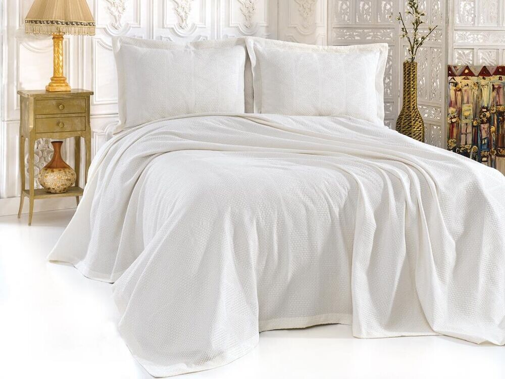 Elegant Double Bed Cover Set Cream - Thumbnail