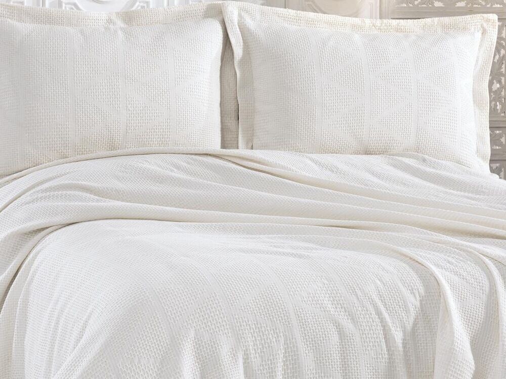 Elegant Double Bed Cover Set Cream - Thumbnail
