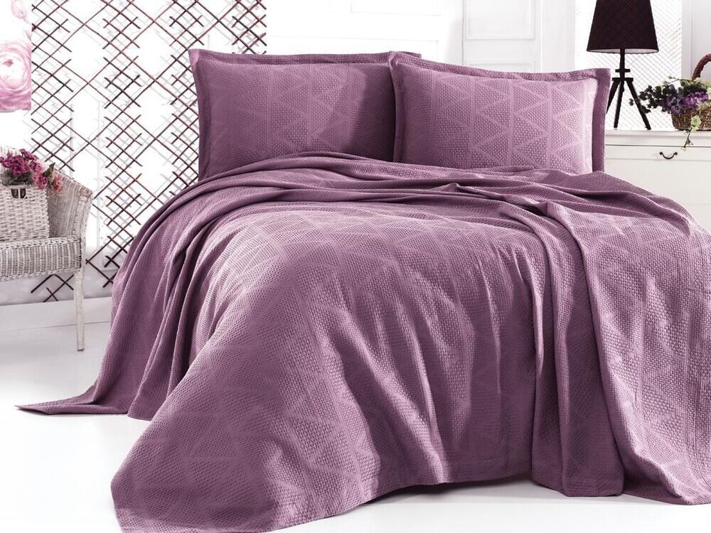 Elegant Double Bed Cover Set Purple - Thumbnail