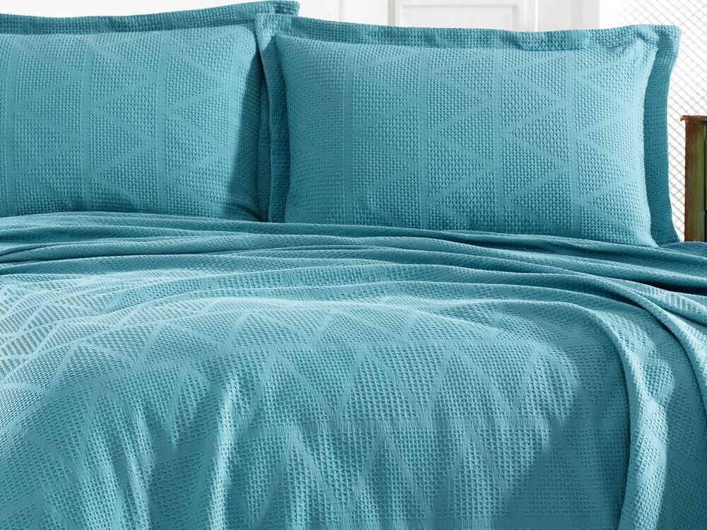 Elegant Double Bed Cover Set Turquoise - Thumbnail