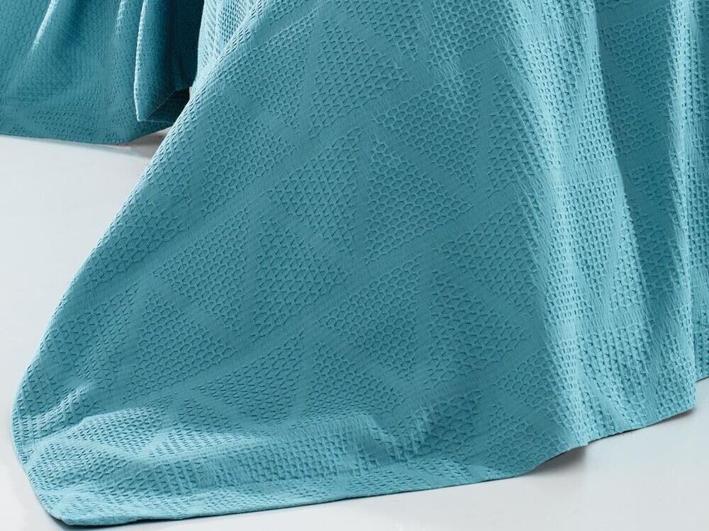 Elegant Double Bed Cover Set Turquoise - Thumbnail