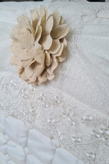 Elegant Cotton Bedspread Set 4pcs, Coverlet 260x260 with Pillowcase,Full Bed, Double Size Cream